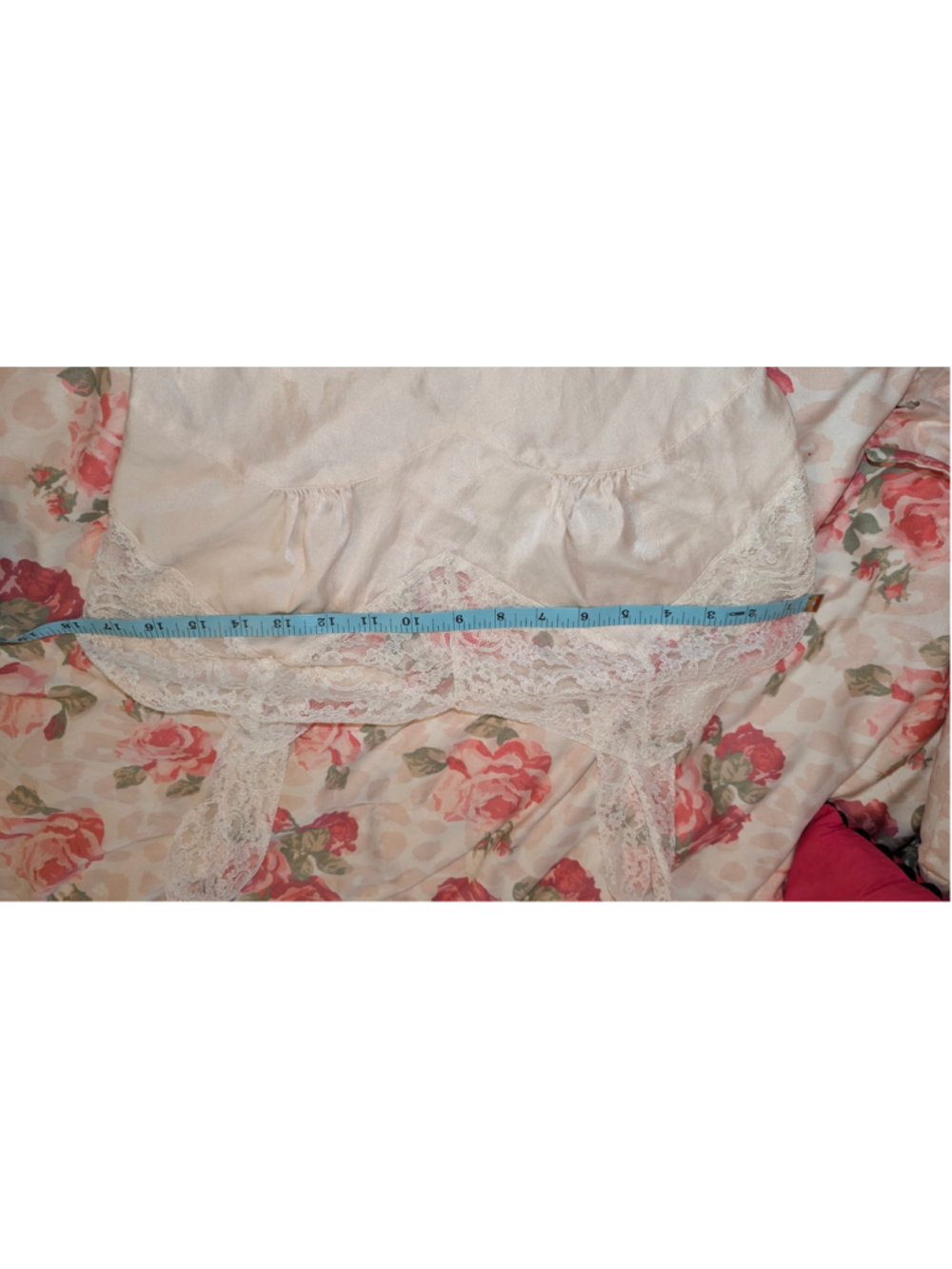 Vintage 70s Fischer heavenly silk Lace Trim Slip Chemise Beige White Size M - Picture 10 of 12